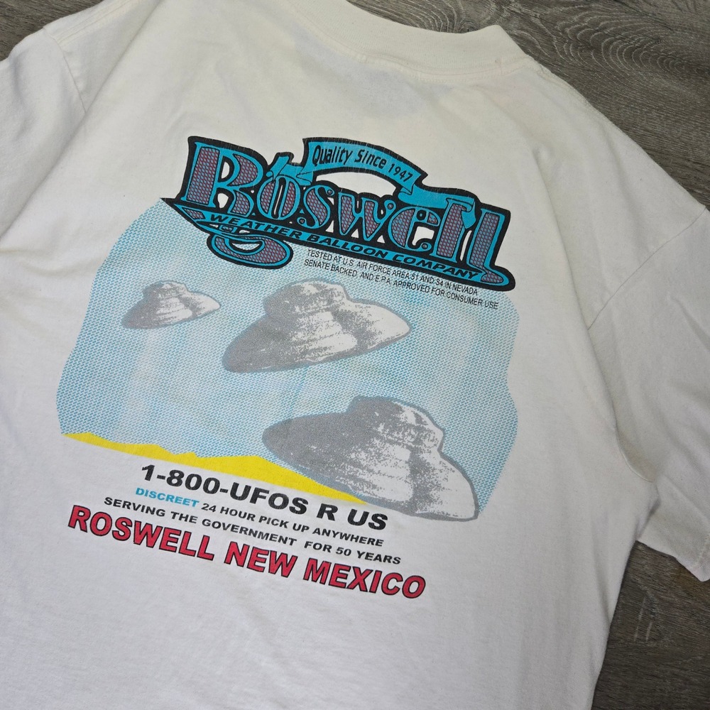 VTG‎ UFO Area 51 T-Shirt Alien Mens XL Roswell Weather Balloon Company White Tee